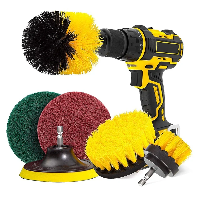 Drill Brush & Scrub Pads, Power Drill Scrub Brush Attachments With Drill Bit Extender For Grout, Tiles, Sinks, Bathtub, Bathroom