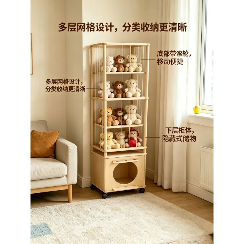 New solid wood cat nest toy storage rack, combined multi-layer elastic rope rack, movable finishing artifact with wheels