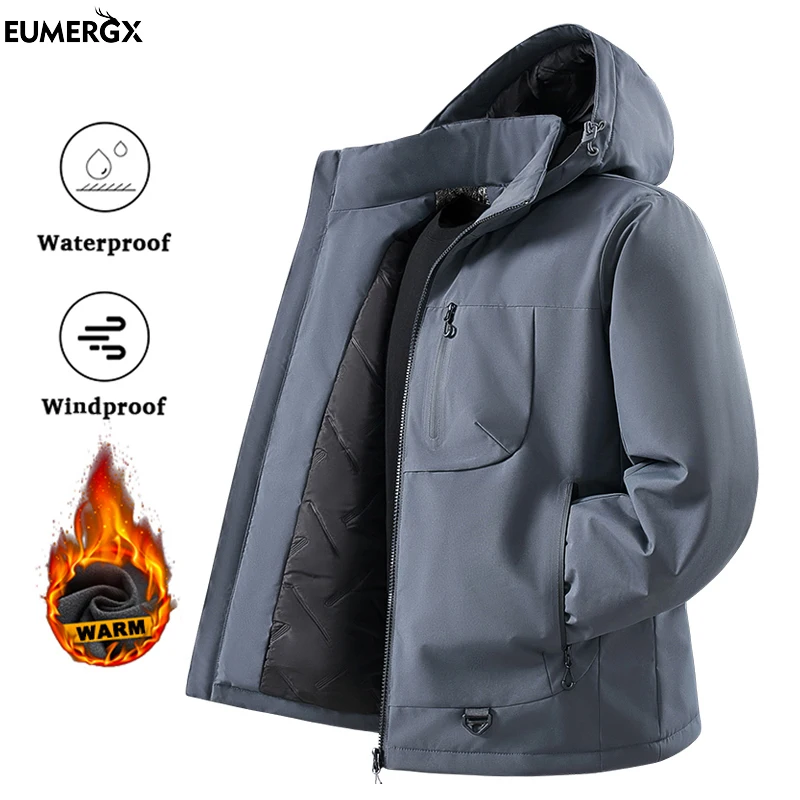 EUMERGX Warm Ski Suit Men Waterproof Windproof Windbreaker Hiking Camping Skiing Climbing Rain Coat Graphene Inner Fleece Jacket