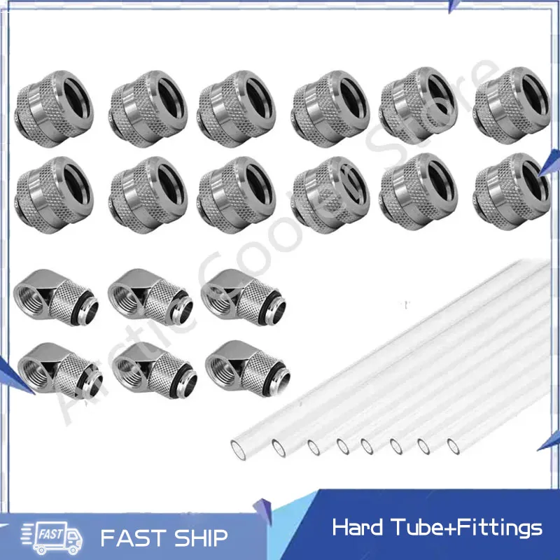 OD14 OD16mm PC chłodzenie wodą PETG sztywna rurka + armatura Combo DIY zestaw do chłodzenia wodą srebrny, czarny, złoty, biały