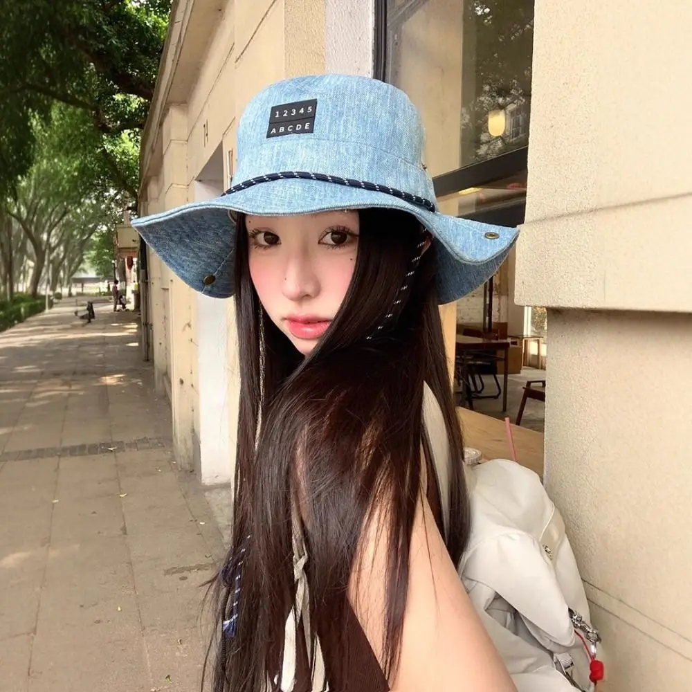 

Fashion Sunscreen Western Cowboy Hat Lightweight Wide-Brimmed Denim Bucket Hat Japanese Style Blue Fisherman Hat Sport
