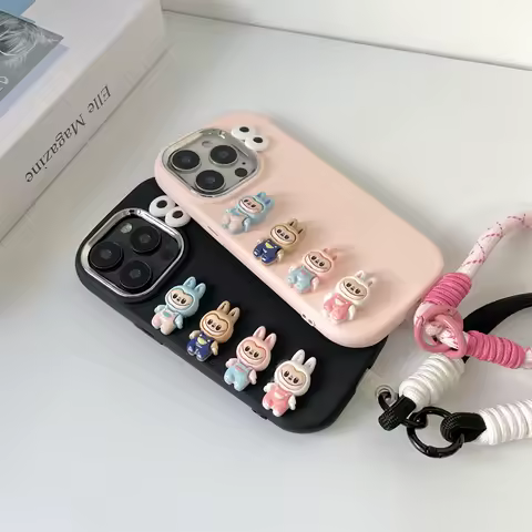 3D Labubu Cartoon Phone Case For Samsung Galaxy A71 A51 A31 A21S A11 A12 A22 A32 A52S With Wrist Strap Big Eyes Soft Cover