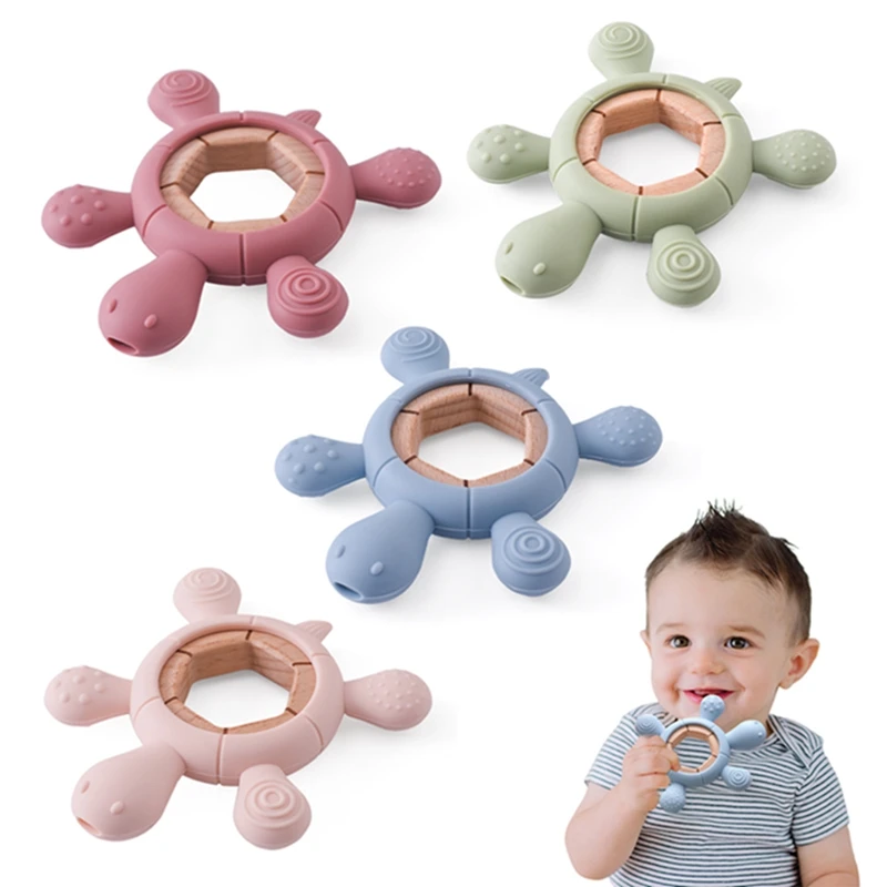 

Baby Teether Kid Cartoon Turtle Shape Teething Silicone Dental Care Gums Anti-eating Hand ​Molar Stick BPA Free ​Baby Accessorie