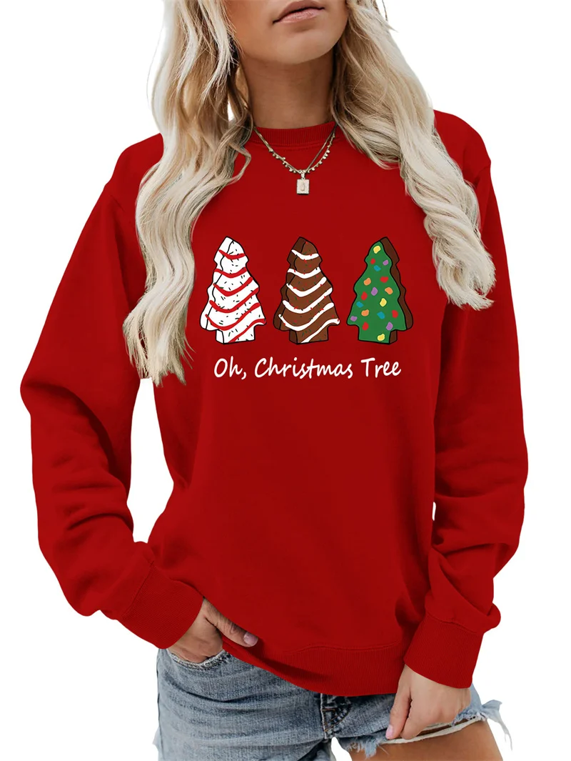 New cotton autumn and winter vintage round neck long sleeve oh christmas tree holiday letter print fashion fun hoodie