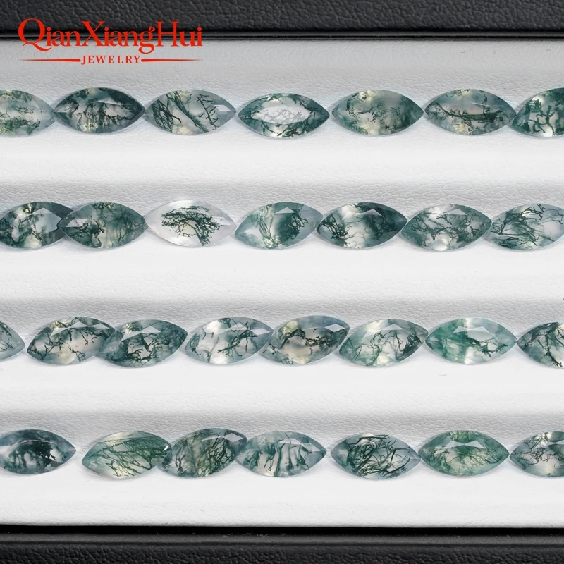 Natural Green Moss Agate Marquise Shape Natural Cut Gemstone Loose Stone High Quality Ocean Grass Agate Jewelry Making