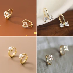 1Pair Small Shiny Zircon Heart Bow Flower Crystal Hoop Earrings For Women Girls Fashion Party Charming Jewelry Gift