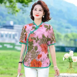 Chinese Buckle Improved flowers Short Tops Women Blouse Chinese Floral Shirt Tang Suit Spring summer Ancient Quality Clothes