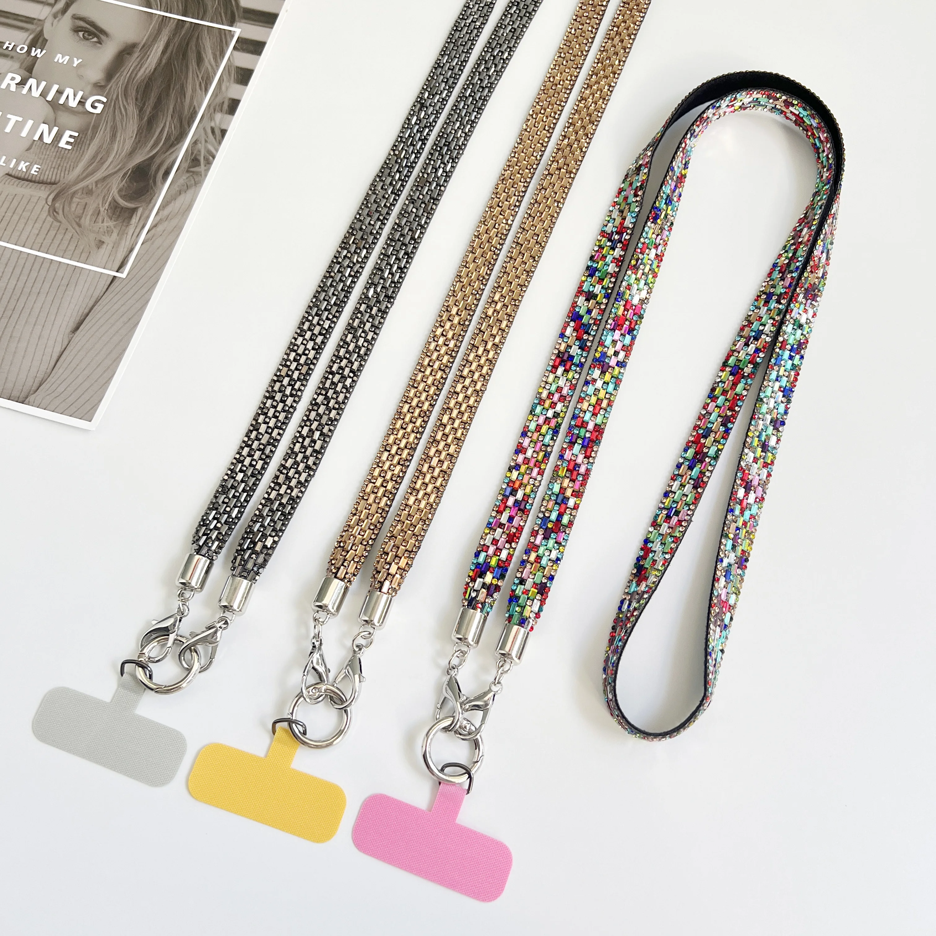 

Mobile Phone Lanyard Crossbody for Women, Fashionable Flash Diamond Wide Strap, Long Outdoor Phone Case with Side Back Option