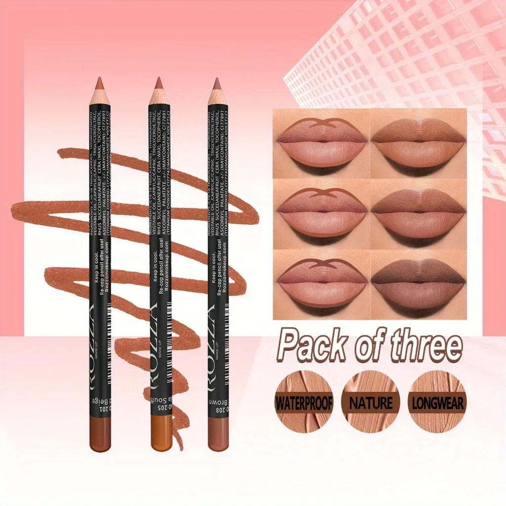 مجموعة أقلام تحديد الشفاه المخملية مكونة من 3 قطع، أحمر شفاه مقاوم للماء يدوم طويلاً، لمستحضرات التجميل غير اللامعة