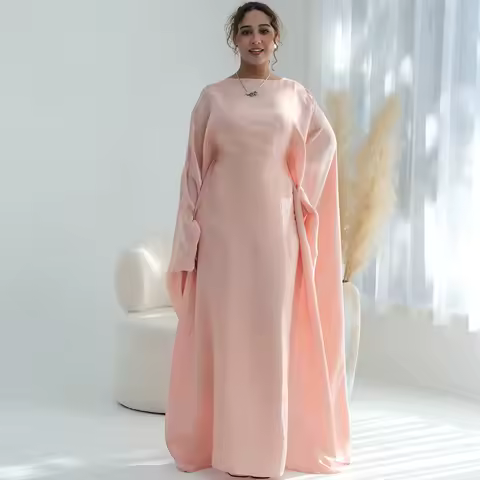Lustrous Women Farasha Kaftan Dress-Butterfly Sleeves, Built-in Waist Belt. Ramadan Eid Evening Party Muslim Batwing Abaya Dress