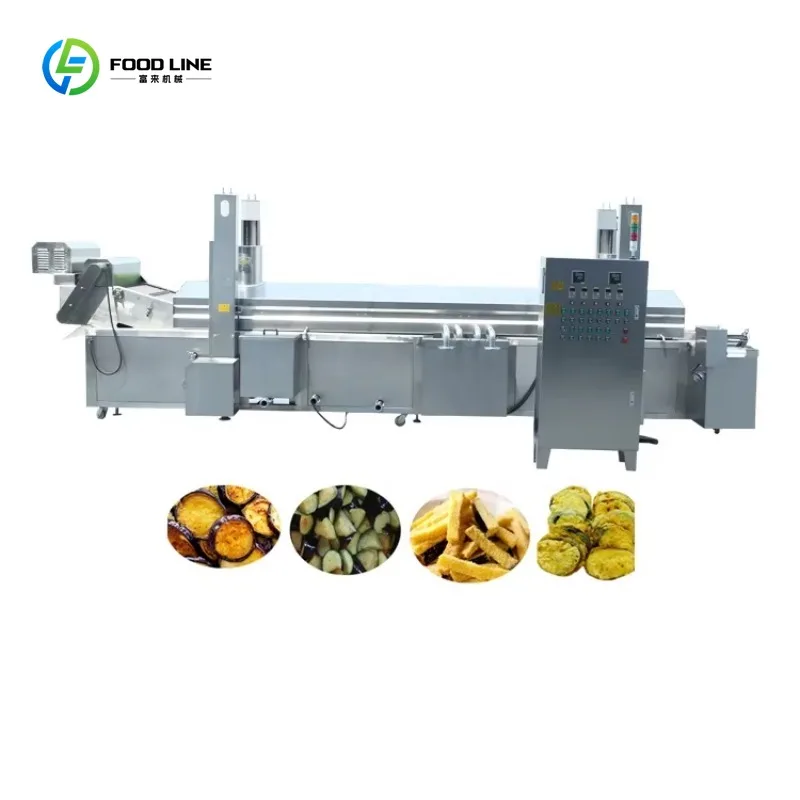 Freidora Eléctrica Continua con Cinta Transportadora CE para Verduras y Berenjenas, Máquina Industrial para Saltear, Personalizable