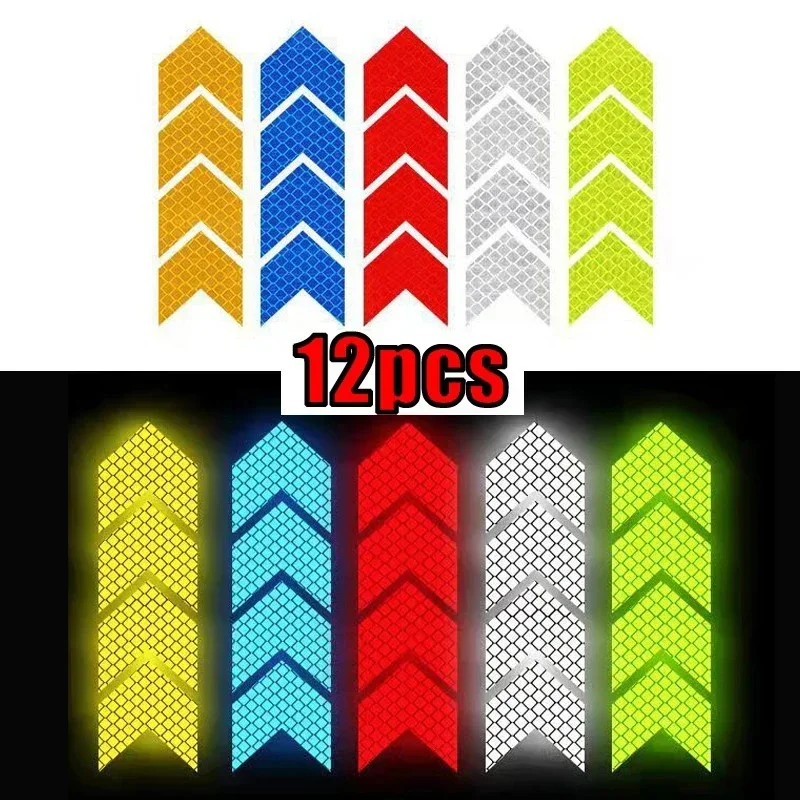 ISGTDRM 12 Pcs/Set Reflective Arrow Sign Tape Warning Safety Sticker for Car Bumper Trunk Hazard Tape Motorcycle Accessories