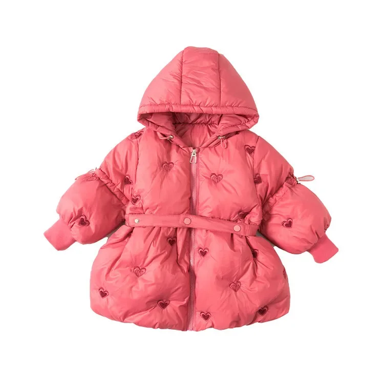 Girls' down jacket medium long winter coat 2024 new foreign style children's thickened winter waist hooded coat 90-140cm