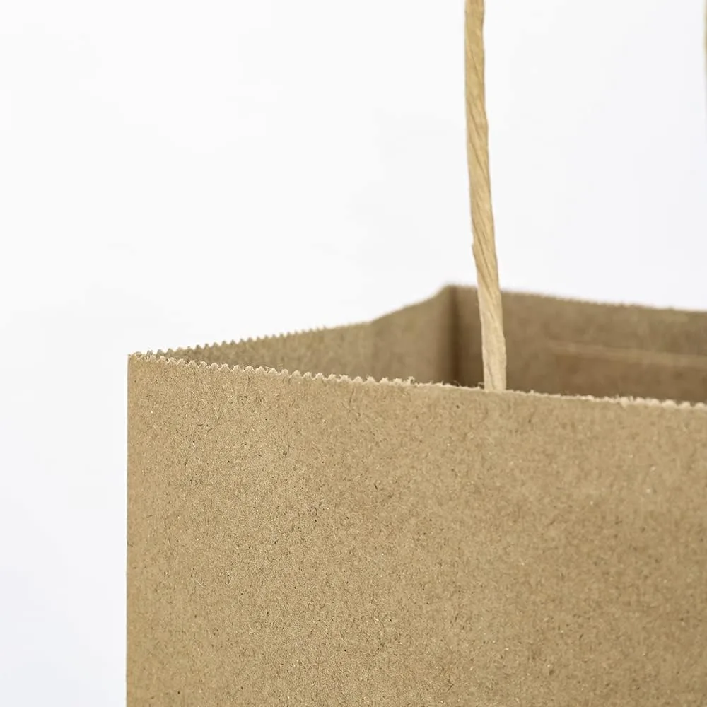50 Pack 8x4.75x10 Inch Brown Kraft Paper Bags with Handles for Gift, Shopping, Party, Wedding Favors, Retail, Grocery - Natural Plain view 5