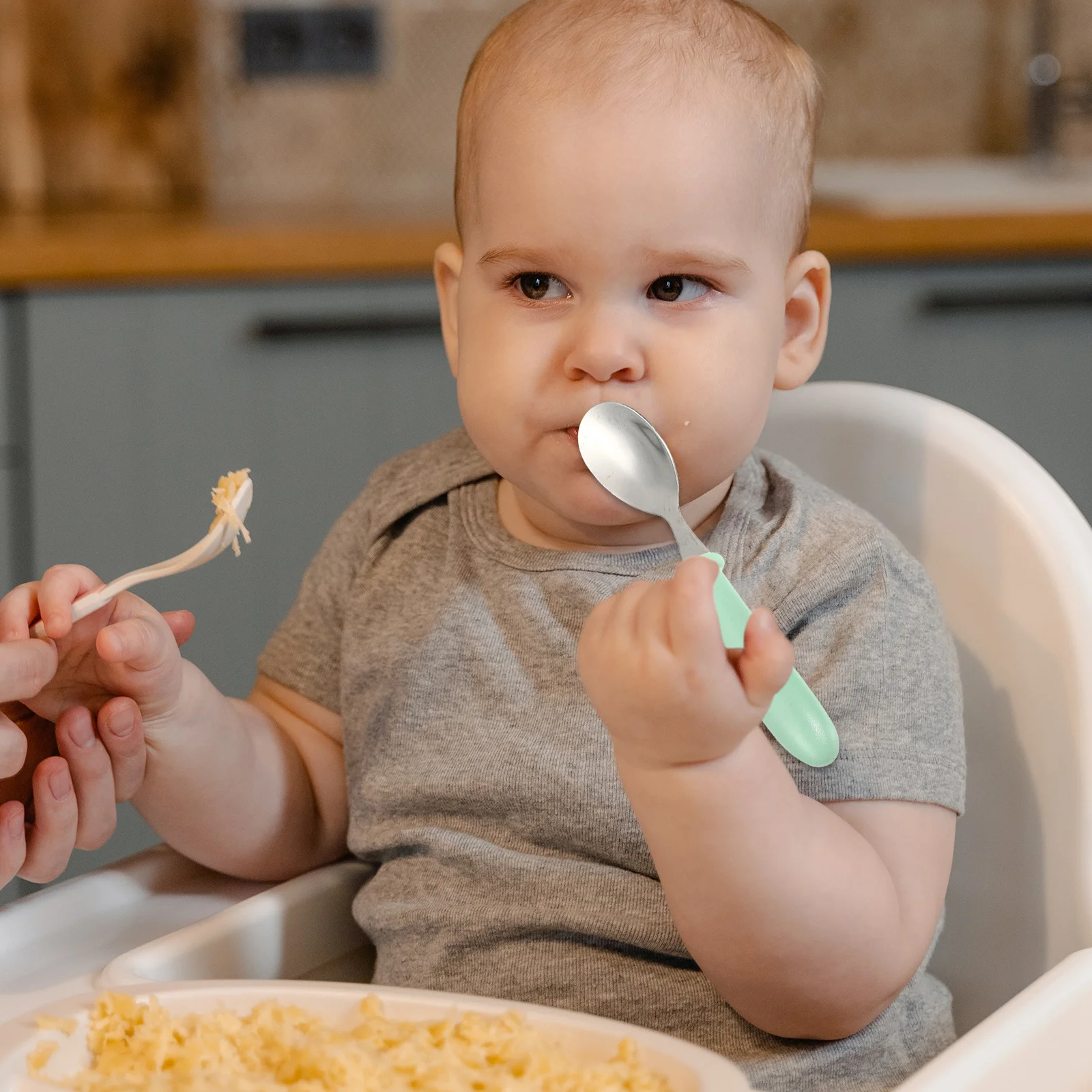 

6Pcs Stainless Steel Spoons and Forks for Feeding Tableware Food Spoons Ergonomic Handle Assorted Colors Easy