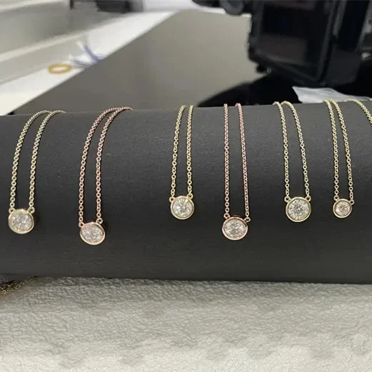 14k Real Gold IGI Diamonds Necklace 1ct Round Diamonds D VVS2 Bezel Setting Solid Gold Lab Grown Diamonds Necklace