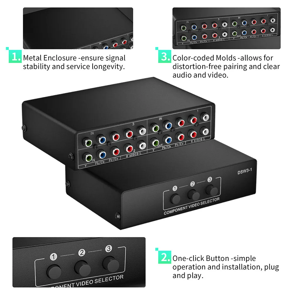 4X1/3X1 Ypbpr Component Video&Audio Switch 3/4 in 1 out 5 RCA Ypbpr component Video selector Switch box view 6