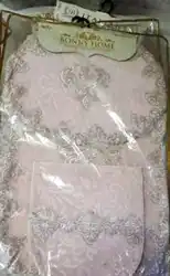 2 pcs large floor mat 1 pcs small mop (toilet seat cover don't) powder Plush Luxury Oval Dowry French Lace mat