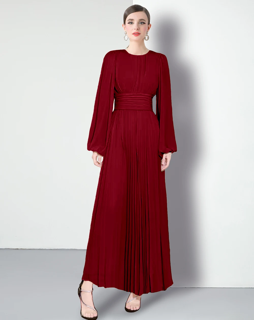 

Elegant Pleated Evening Gown Long Maxi Dress for Middle Eastern Muslim Women Spring Summer Chiffon Solid Color Women's clothing