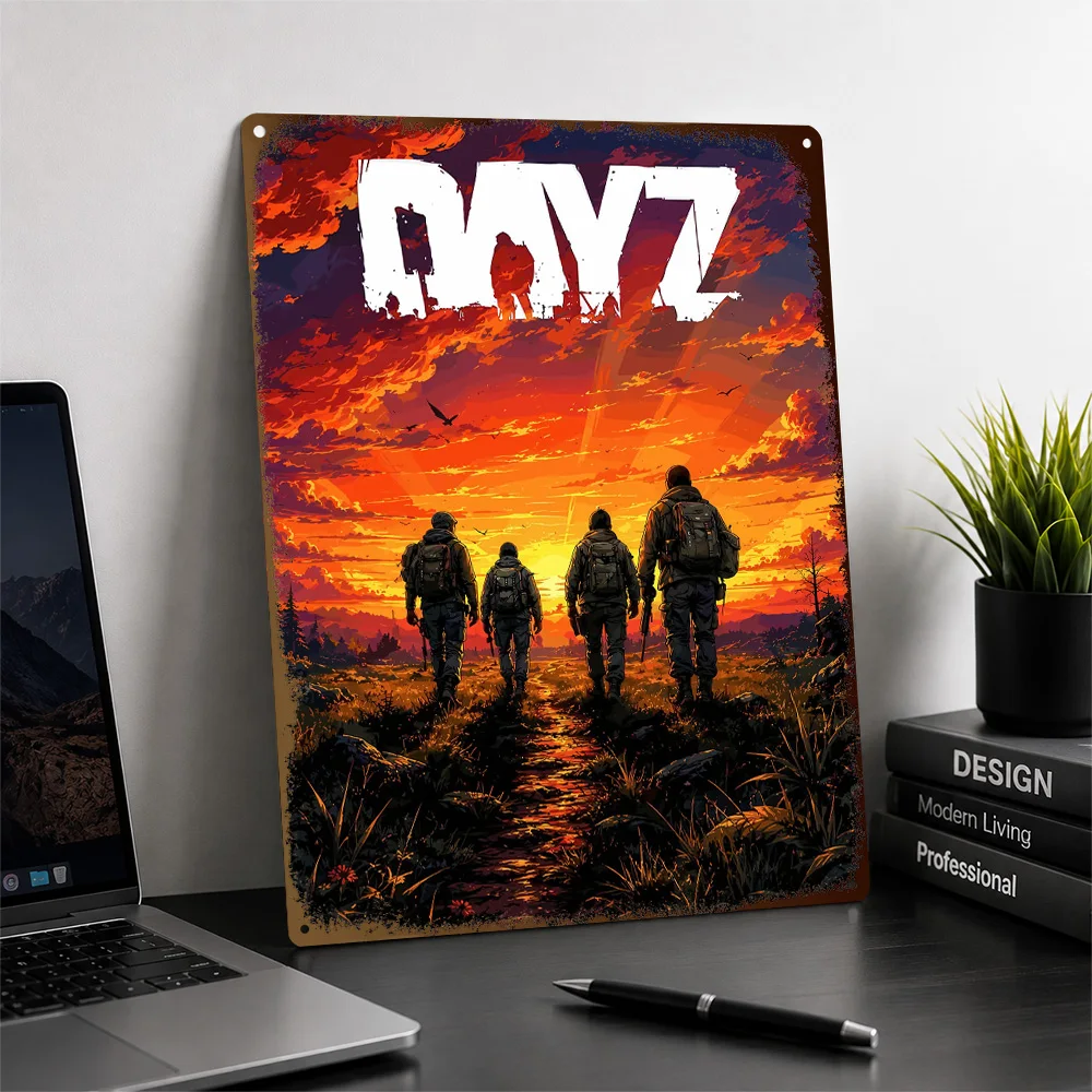 DayZ Sunset Survivor Squad Textured Poster Personalized Aluminum Metal Sign Military Strategy Tribute Wall Art Game Room Decor
