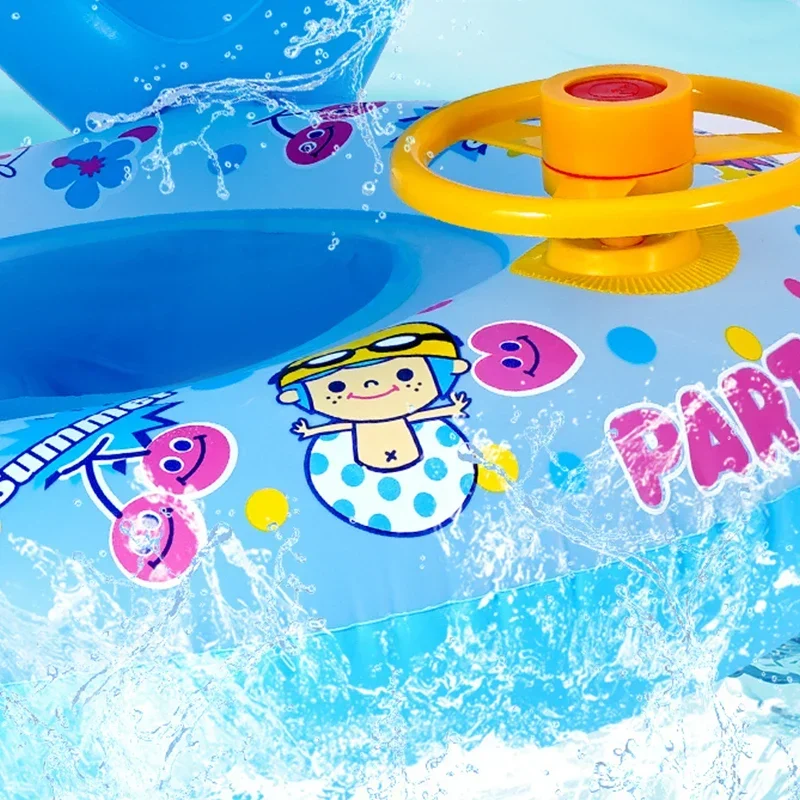 Wasser Schwimmender Schwimmring mit Lenkrad Sommer Outdoor Sonnenschirm Aufblasbares Spielzeug Sitz Pool Strand Wasserspielzeug für Kinder