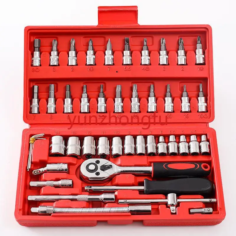 46 Pcs Hardware Multi-hand Tools Kit Combination Wrench Bicycle Repair Household Socket Tool Set Box