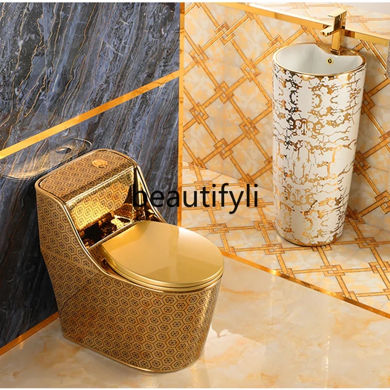 

European light luxury black and gold toilet, super swirl jet siphon art toilet, bathroom