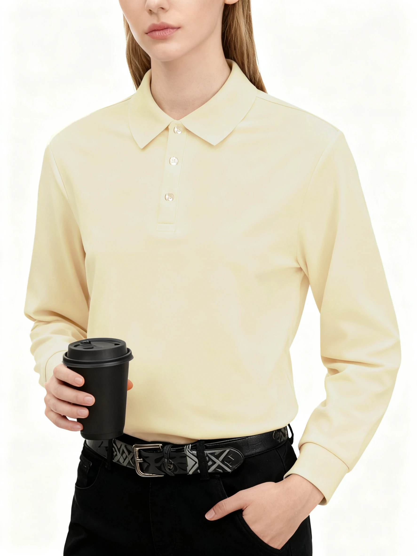 Solid Polo Shirts Womens Long Sleeves Slim GOLF shirt Commuting Winter Breathable Lapel Tops Sporty Comfortable Womans Clothes