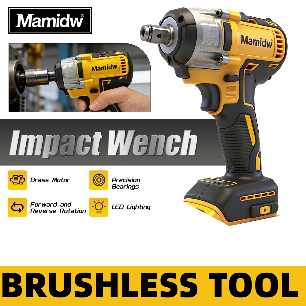Brushless Cordless Impact Wrench Compatible with Makita 18V Battery, 1/2 Inch Magnetic Dual-Use Square Shaft, 2 Speed Torque Adjustment, Forged Steel Impact Module, One-touch Forward Reverse, LED Light, Power Wrench for Car Repair & Nut Removal