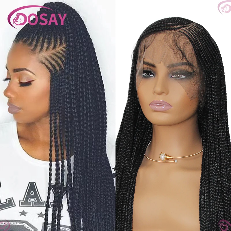 36'' Syntetyczne plecione peruki Cornrow Braids Lace Wigs Box Braid Side Part Braiding Hair Full Lace Front Wig For Black Women Dosay