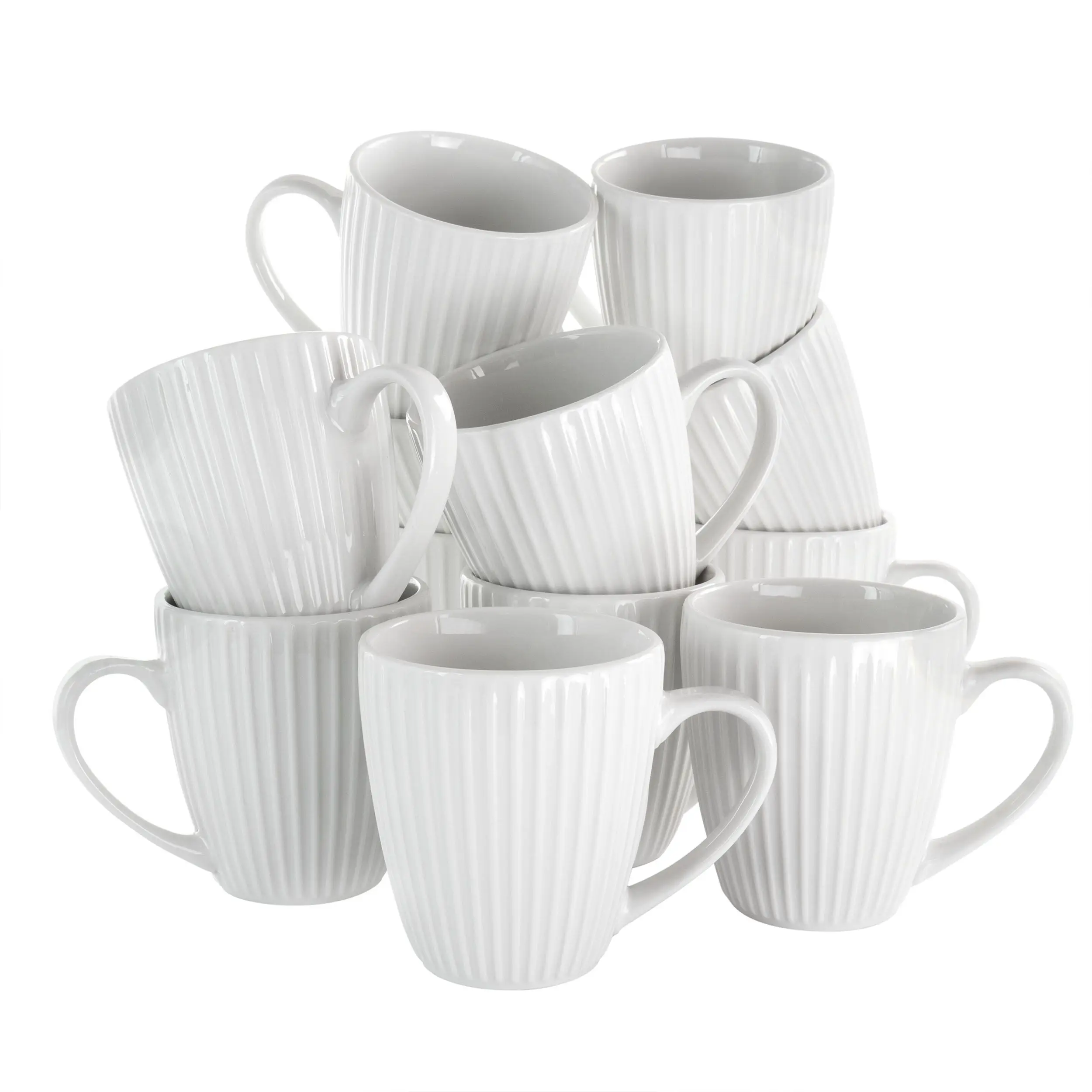 

12-piece round porcelain mug set in crisp white finish