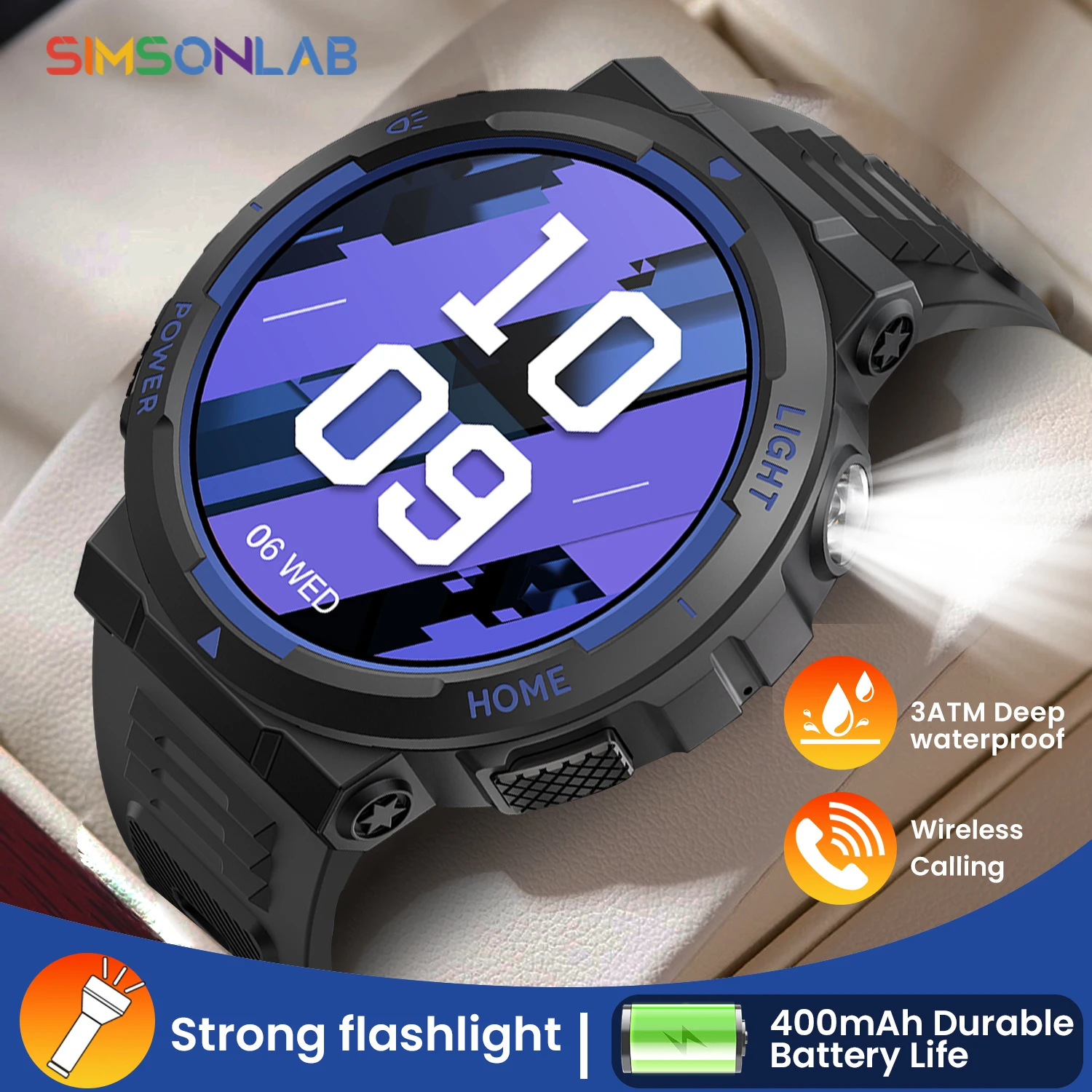 

Новые мужские 3ATM водонепроницаемые уличные сильные фонарики спортивные часы для фитнеса 1,53 дюйма HD беспроводной вызов с длительным сроком службы батареи умные часы