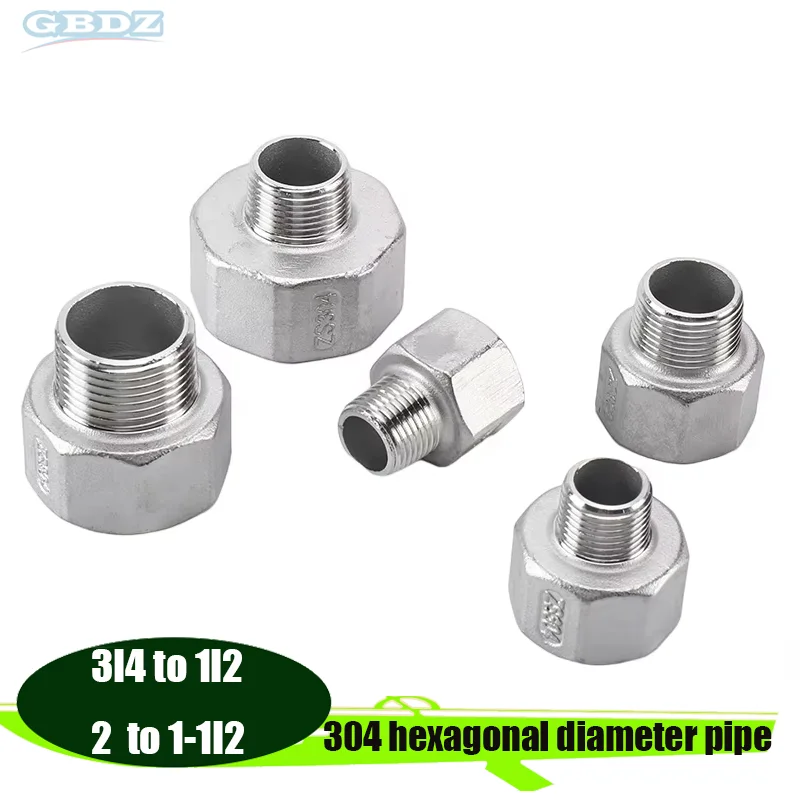 304 Stainless Steel Hexagon Reducer Direct Adapter Male Thread Female Thread Water Pipe Joint DN15 DN20 DN25 DN32 DN40 DN50 DN60