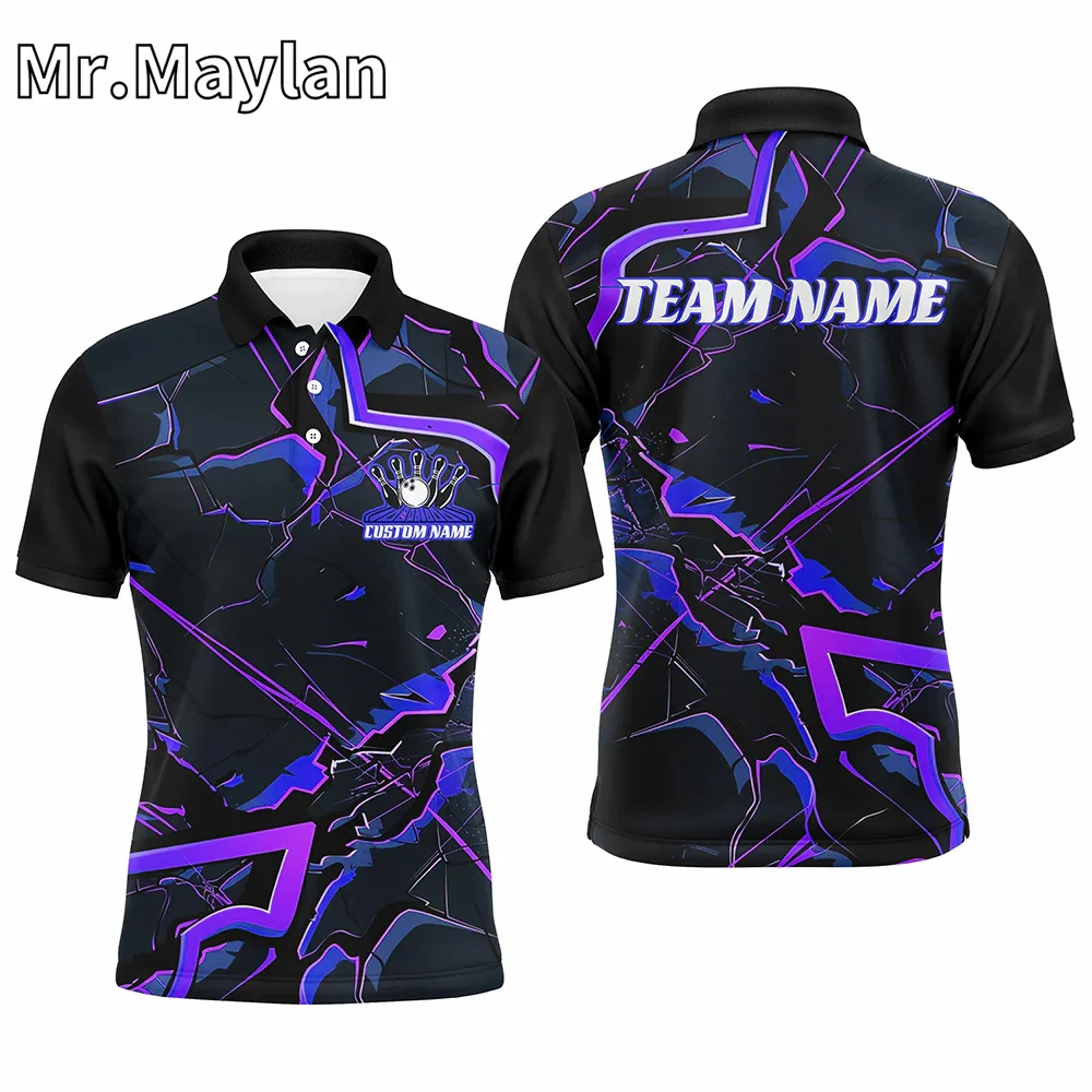 

3D Blue And Purple Custom Bowling Team Polo Shirts For Men And Women Bowling Tournament Outfits Gifts For Bowlers Unisex Tops