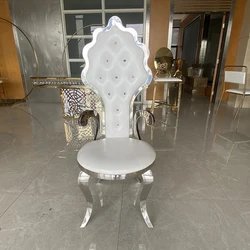 Royal Stainless Steel High Leaf Back King Throne Banquet Wedding Chair For Groom And Bridal