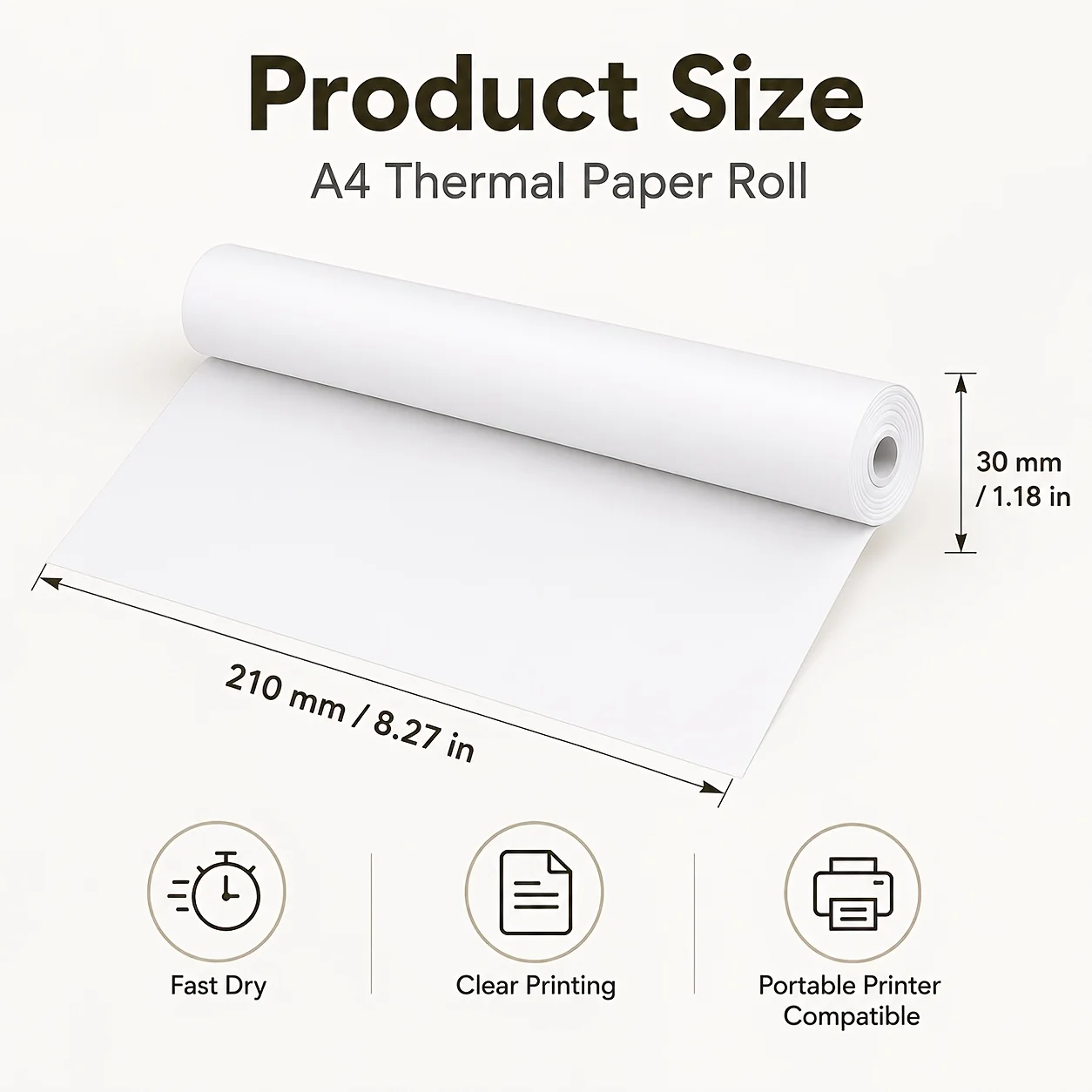 A4 Fanfold Thermal Paper 210x297mm Inkless Compatible for Portable Thermal Printer Contract Photo Document Office Tag