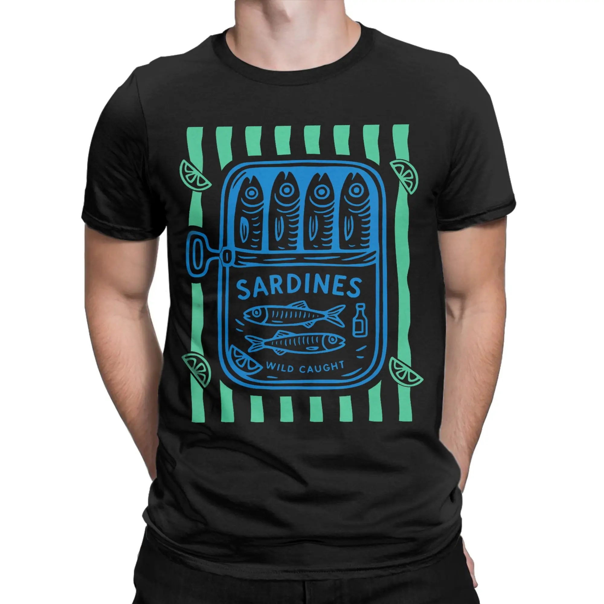 Les Sardines Fisherman Aesthetic Coastal Sardine Tinned Fish Pure Cotton T-Shirt For Man Summer  Vintage T-Shirts O Neck Shirt