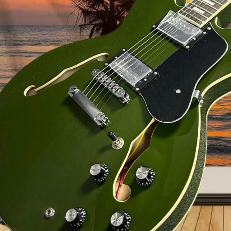 40 Inch Military Green ES335 Guitar Rosewood Neck Maple Body 22 Tone HH Pickup Free Delivery Fixed Bridge Rock Music