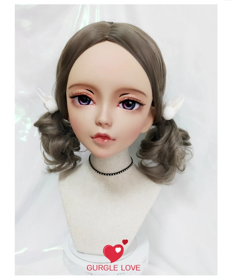 

(ChanB)Female Sweet Girl Resin Half Head Kigurumi BJD Eyes Crossdress Cosplay Japanese Anime Role Lolita Mask With Eyes And Wig