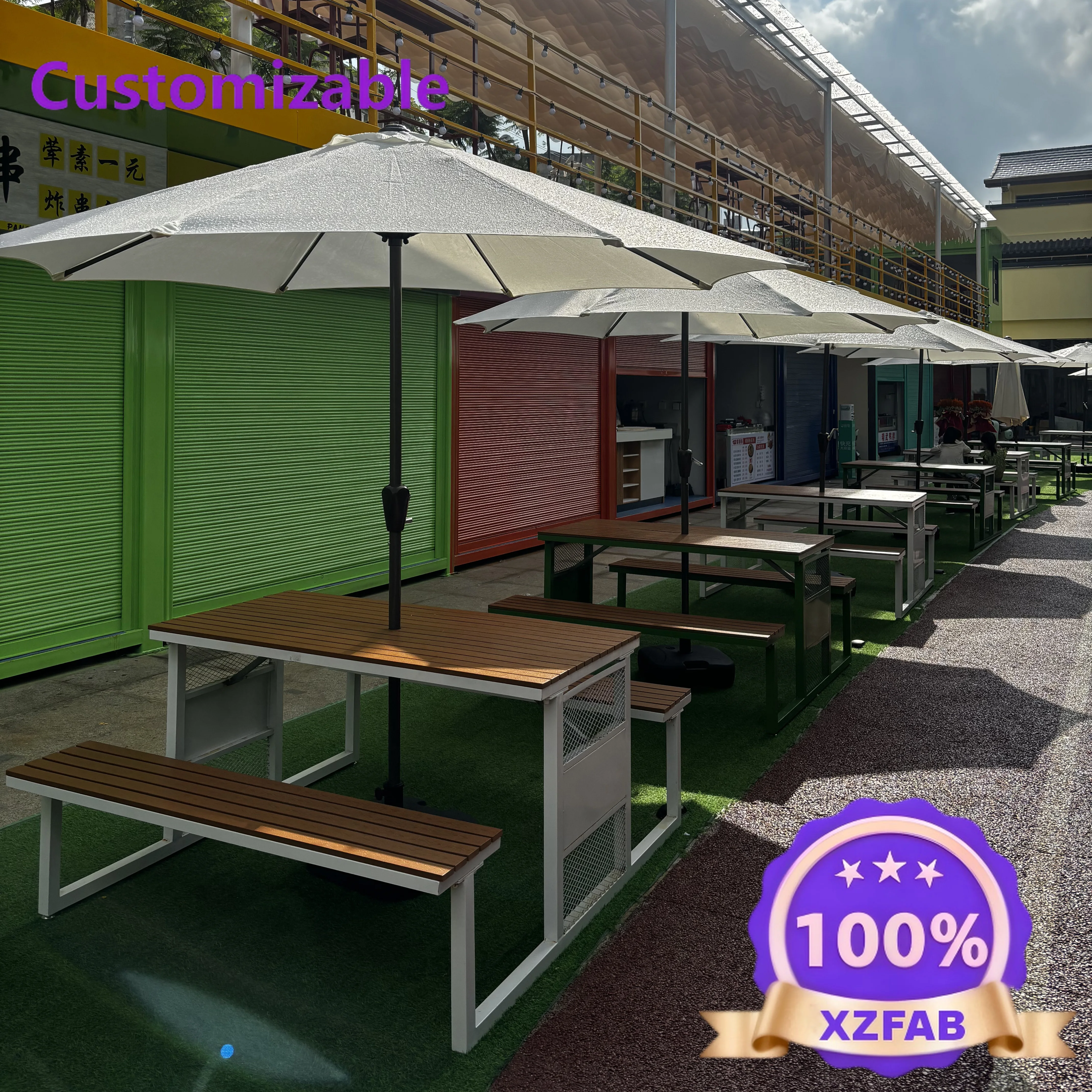 Factory Direct 2026 Outdoor tables and chairs with umbrella set, courtyard garden, open-air milk tea shop, coffee shop, casual o