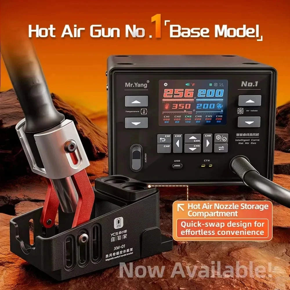 YCS Mr.Yang No.1 محطة مسدس هواء ساخن ذكية بقدرة 1400 وات، 18 إعدادًا مسبقًا مع 6 أوضاع منحنية، شاشة ملونة عالية الدقة، لحام BGA Rework SMD
