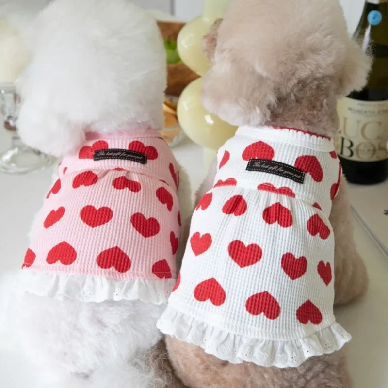 

Fashion Winter Love Waffle Tank Top Skirt Dog Dress Home Dog Clothes Teddy Bichons Puppy Clothes Cute Dog Dresses For Small Dogs