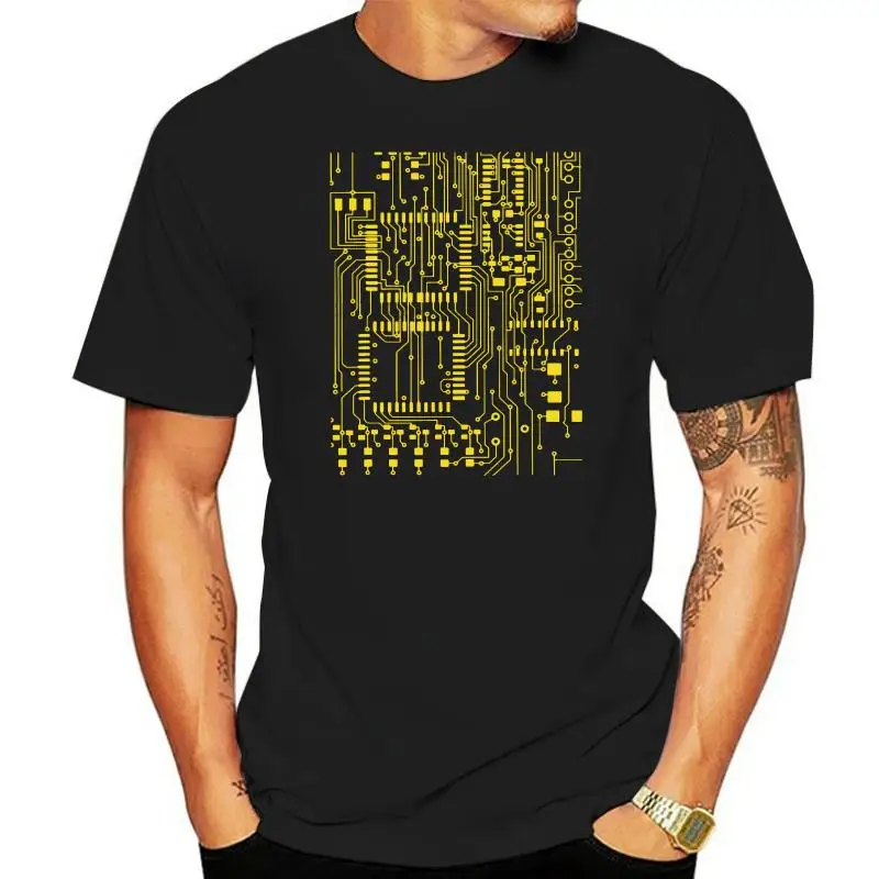 Men's T-Shirt Circuit Board Electronics Tech Design Customizable Hand-Painted Clothing for Women Fashionable Geometric Artwork