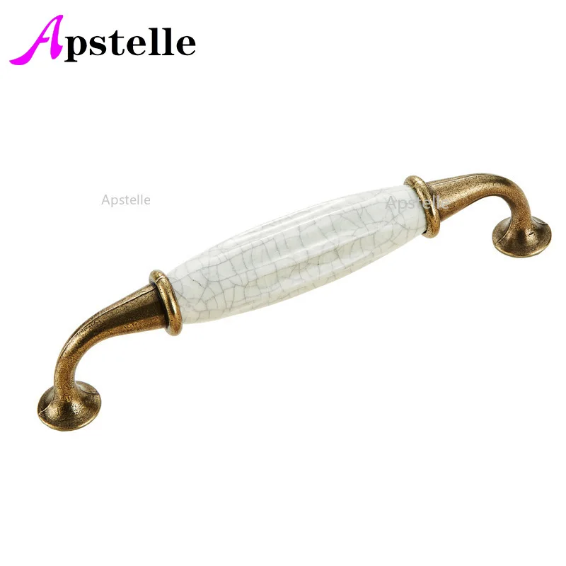 Apstelle Bronze Ivory White Wardrobe Dresser Handles Zinc Ceramic Retro Diamond Kitchen Cupboard Hardware Cabinet Drawer Pulls