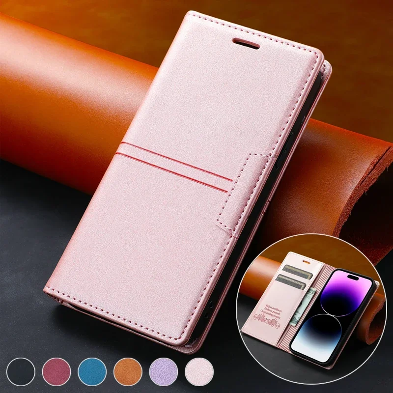 For iPhone 15 Pro Max 14 Plus 13 Mini 12 Pro 11 SE 2022 2020 X XR XS Max 8 7 6 6s Wallet Flap Skin Feel Magnetic Leather Cover