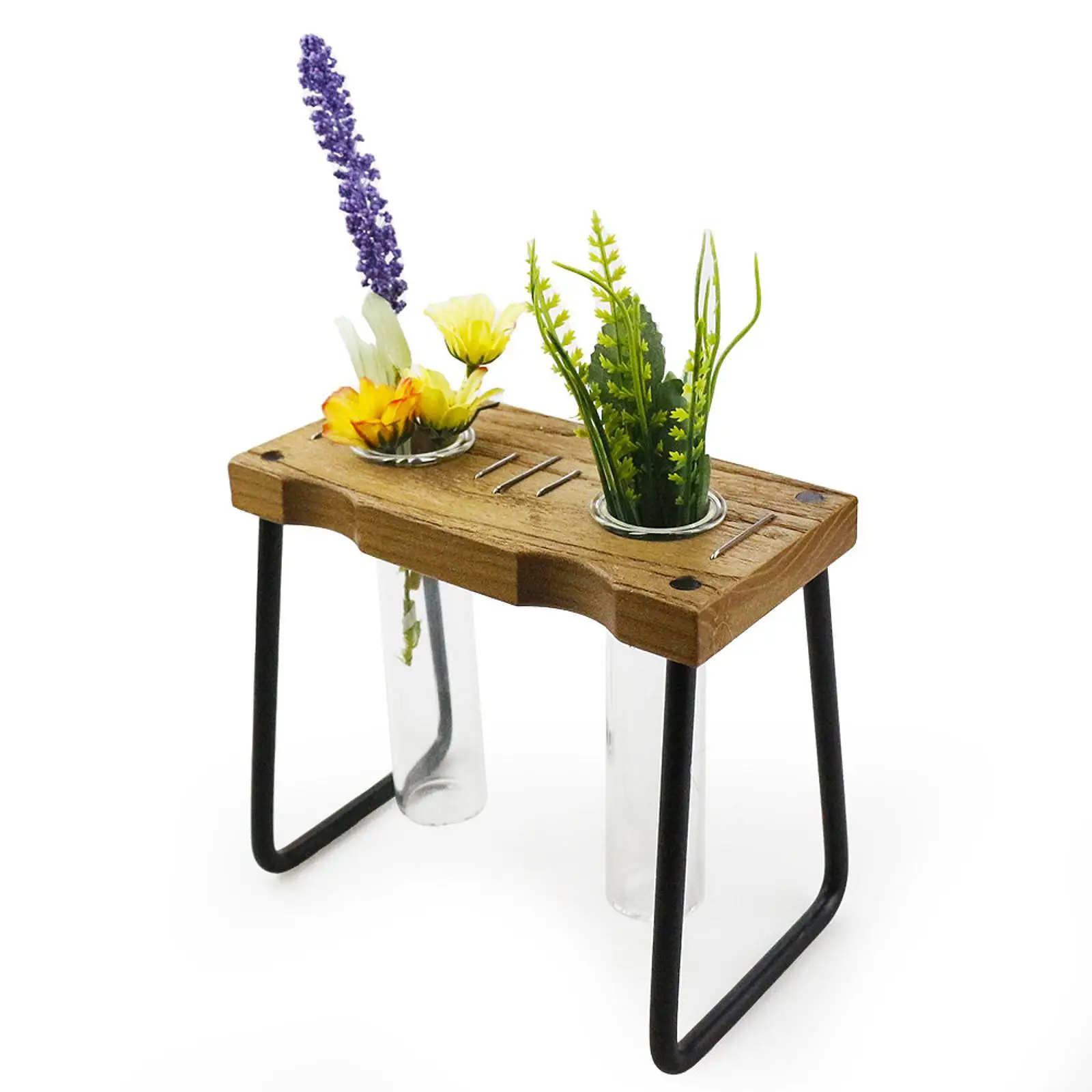 Hydroponic Planter Transparent Vase Wooden Rack for Office Farmhouse Kitchen