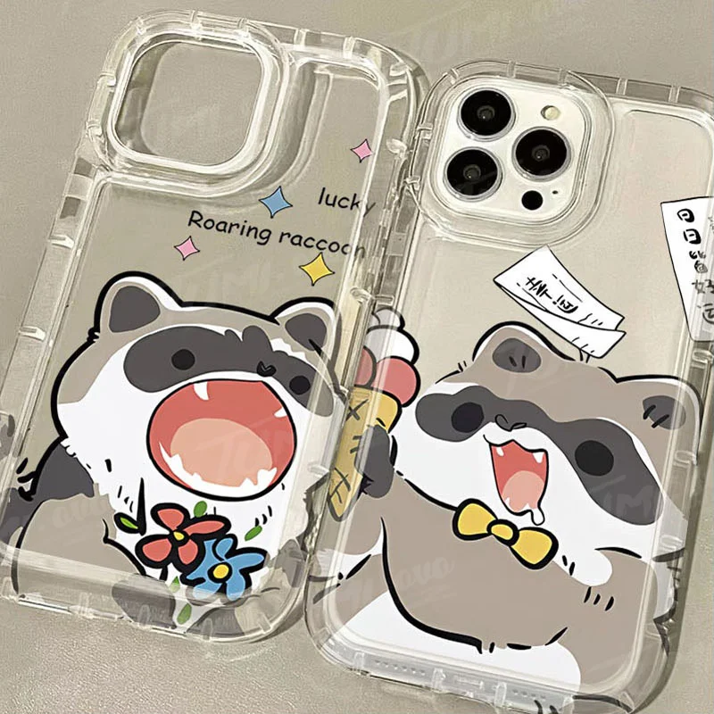 Lovely Raccoon Transparent Case for Samsung Galaxy S24 Ultra S23 S22 S21 FE S20 Plus Note 20 10 Pro A34 A54 A33 A53 Back Cover