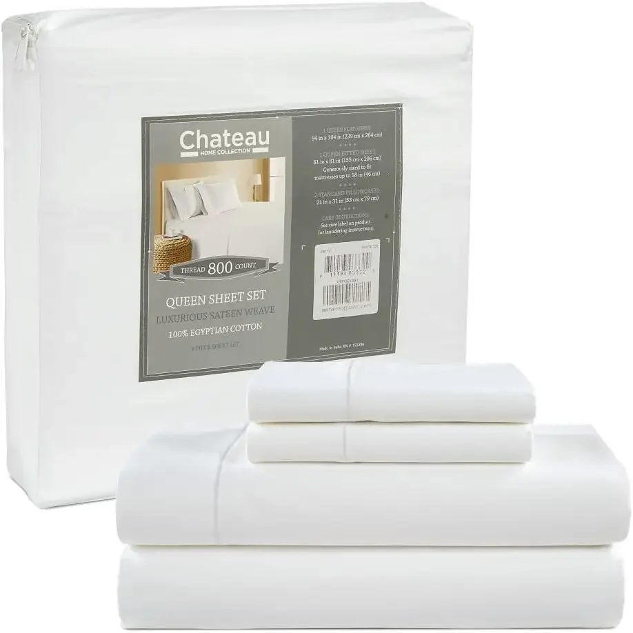 Cotton Sheets King Size Sheet Set, King Bed for Size Bed, Bedding & Pillowcases, Chateau Home 800