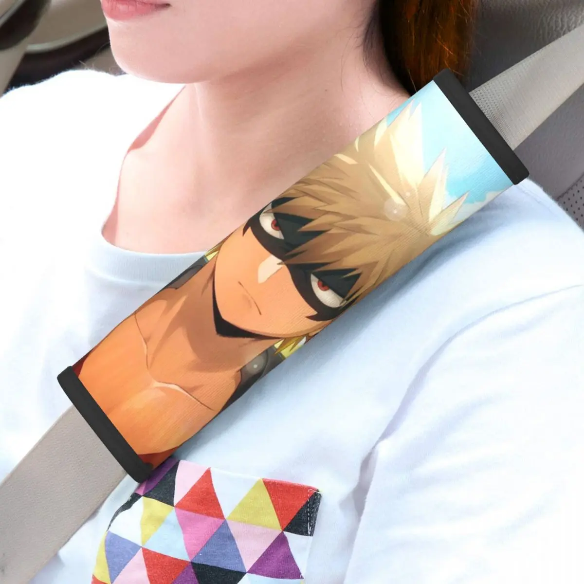 My H-Hero A-Academia Anime Car Seat Straps Shoulder Pads Comfy Katsuki Bakugo Seat Belt Covers for Long Flight