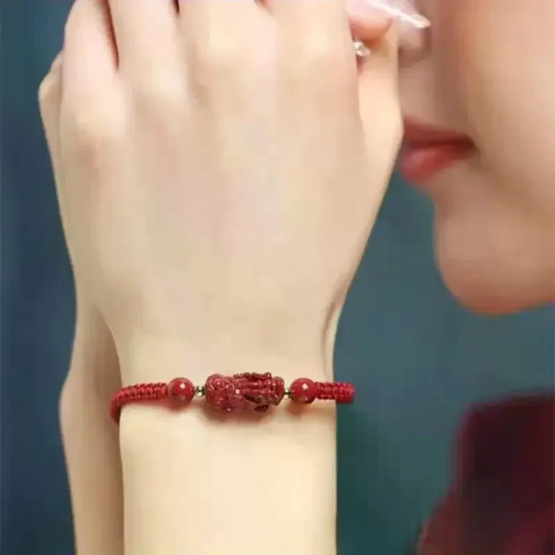 Cinnabar Pixiu Weaving Hand Rope Lucky Red String Bracelet For Women Men Jewelry Accessries